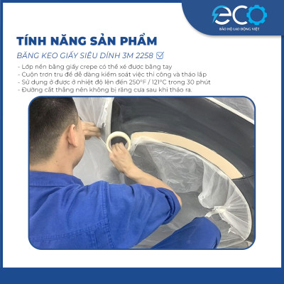 Băng keo giấy siêu dính 3M 2258 chuyên sử dụng che chắn trong sơn phủ
