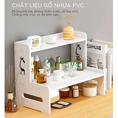Kệ mỹ phẩm 2 tầng, kệ đa năng mini để bàn gỗ nhựa không thấm nước