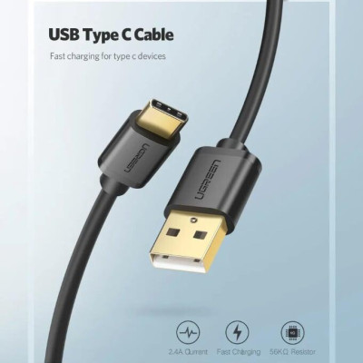 Ugreen UG30159US141TK 1M màu đen Dây USB 2.0 sang Type-C truyền dữ liệu và sạc - HÀNG CHÍNH HÃNG