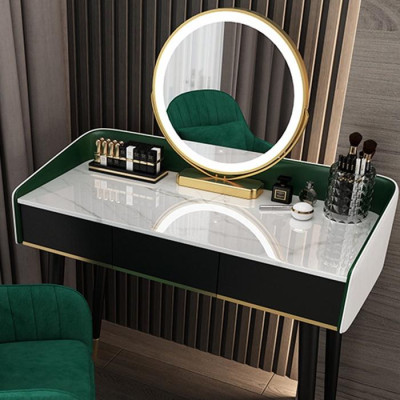 Bàn Phấn Gỗ Cao Cấp Kèm Gương LED Tiện Lợi, Bàn Trang Điểm Hiện Đại Có Ngăn Chứa Mỹ Phẩm Chân Thép Rộng 100cm LUX-BAP06