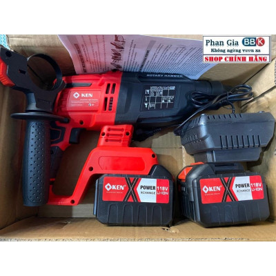 [LOẠI 1] Máy Khoan Đục Bê Tông 3 Chức Năng Dùng Pin KEN 199V Động Cơ Không Chổi Than Bộ 2 Pin 15cell