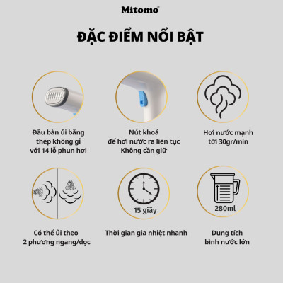 Bàn ủi hơi nước cầm tay Mitomo MW - 801 tích hợp 3 chế độ là hàng cao cấp công suất 1500W - bảo hành 2 năm hàng chính hãng