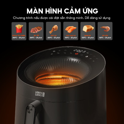 Nồi chiên không dầu Lebenlang LBL8187, 1500W, nồi 5L, mặt kính cường lực, bảo hành 2 năm - hàng chính hãng