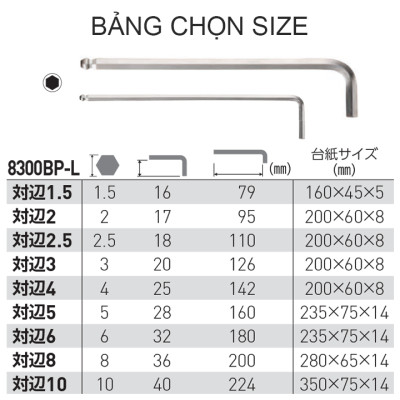 Lục giác No.8300BP-L thân dài chống xoắn và gãy Vessel (Nhật Bản)