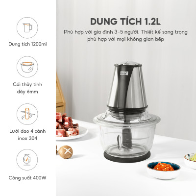 Máy xay thịt đa năng cối thủy tinh, LEBENLANG LBL1930 công suất 400W, dung tích 1200ml, bảo hành 2 năm – hàng chính hãng