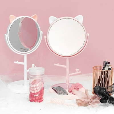 Gương Tai Mèo Để Bàn Trang Điểm Xoay 1 Mặt Hàn Quốc - Hàng chính hãng