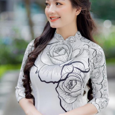 SET ÁO DÀI TRUYỀN THỐNG HỌA TIẾT HOA HỒNG - NN26