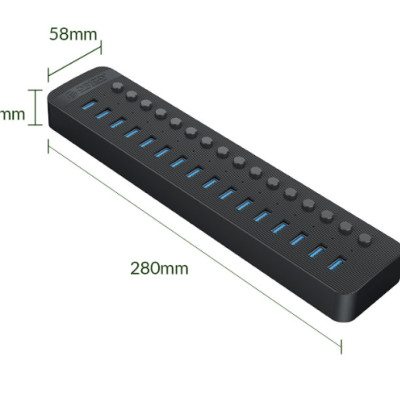 Bộ Chia USB HUB 16 Cổng USB 3.0 Với Các Công Tắc Riêng Lẻ ORICO CT2U3-16AB-EU-BK-BP (Có Adaptor)  màu đen -  Hàng Chính Hãng