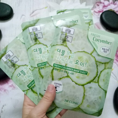 Combo 5 Mặt nạ dưỡng ẩm chiết xuất từ dưa leo 3W CLINIC FRESH CUCUMBER MASK SHEET 23ml x 5