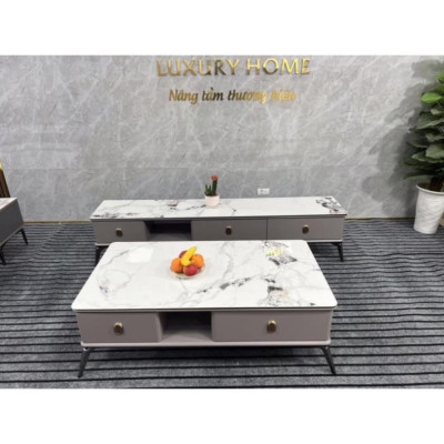 Hàng HOT GIÁ SỈ Bàn trà + kệ tivi nhập khẩu mặt đá vân