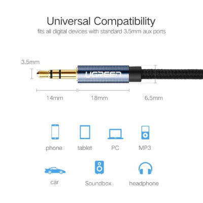 Ugreen UG50363AV112TK 2M màu Đen Cáp âm thanh 2 đầu 3.5mm dương - HÀNG CHÍNH HÃNG