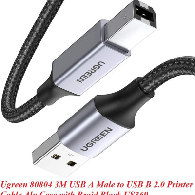 Ugreen UG80804US369TK 3M đầu nhôm dây bọc lưới chống nhiễu cáp máy in màu Đen 2.0 USB A sang B - HÀNG CHÍNH HÃNG
