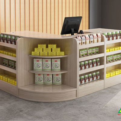 Quầy tính tiền, Bàn thu ngân cho cửa hàng tiện lợi, siêu thị mini, shop QTT520 - Nội thất lắp ráp Viễn Đông ADV
