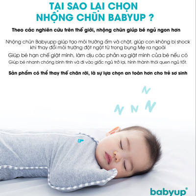 Nhộng chũn cho bé cao cấp Babyup. Nhộng ngủ cho trẻ sơ sinh Giúp bé ngủ ngon, sâu giấc, chống giật mình - Nhộng ngủ Vải cotton co giãn 4 chiều, mềm mại thoáng mát - Có khóa kéo 2 chiều