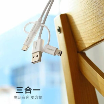 Ugreen UG40767US185TK 1m màu Bạc Cáp dữ liệu USB 3trong1 micro + lightning + mini USB + truyền dữ liệu từ máy tính ra điện thoại - HÀNG CHÍNH HÃNG