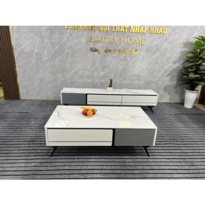 Hàng HOT GIÁ SỈ Bàn trà + kệ tivi nhập khẩu mặt đá vân bóng
