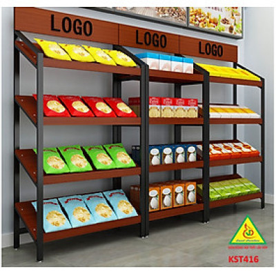 Kệ trưng bày sản phẩm, hàng hóa , kệ trang trí khung sắt mặt gỗ KST416- Nội thất lắp ráp Viễn Đông Adv