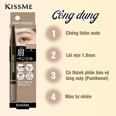Bút Chì Sáp Kẻ Lông Mày Lõi Sáp Chống Trôi Màu Sắc Tự Nhiên Màu Xám Be #12 Kissme Heavy Rotation Eyebrow Pencil (0.09 G)
