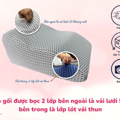 Gối Chống Giãn Tĩnh Mạch Kê Cao Chân Giúp Giảm Tê Buốt, Phù Nề Chân Và Vọp Bẻ Tặng Kèm Áo Vải Lưới 5D Thoáng Mát Được Bọc Sẵng