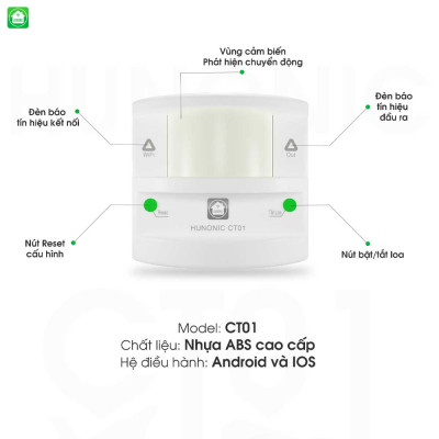 Thiết Bị Chống Trộm Và Báo Khách Đa Năng Hunonic CT01, kết nối Wifi - Hàng Chính Hãng