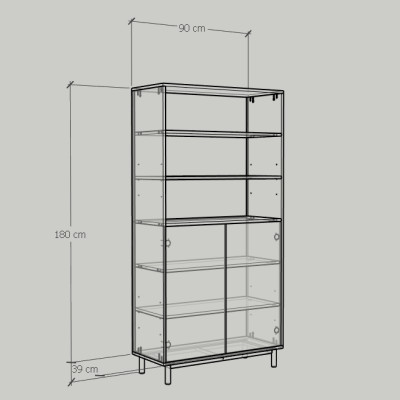 [Happy Home Furniture] CATY , Kệ sách 6 tầng 2 cửa mở - chân sắt ,  90cm x 40cm x 180cm (DxRxC), KSA_016