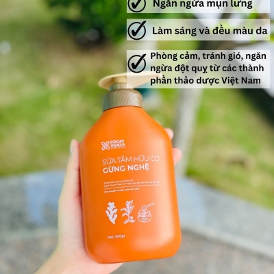 Combo 2 chai Sữa tắm thảo dược hữu cơ Gừng Nghệ Cỏ Cây Hoa Lá - Chiết Xuất Từ 7 Loại Thảo Dược Quý - Phòng Cảm, Tránh Gió, Dưỡng Da - Cho Con Cho Mẹ, Cho Đại Gia Đình, chai 500gr