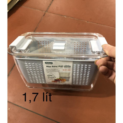 Hộp Nhựa Đựng Thực Phẩm 2 lớp để Tủ Lạnh Có Lỗ Thoát Nước Khóa Thoát Khí Dễ Dàng Bảo Quản Rau Củ