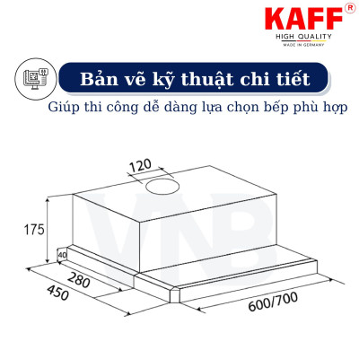 Máy hút mùi âm tủ inox phối kính 600mm KAFF KF-TL60H - Hàng Chính Hãng