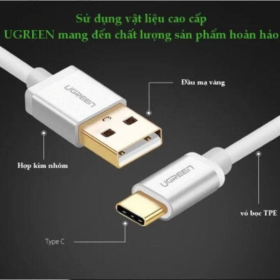 Ugreen UG30508US188TK 1M màu Hồng Trắng Bộ chuyển đổi USB 2.0 sang USB-C - HÀNG CHÍNH HÃNG