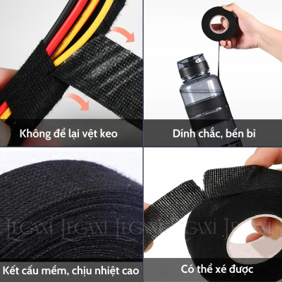Băng keo vải quấn dây điện, cuộn dính dán ô tô xe hơi dài 15 mét cách điện chịu nhiệt giảm tiếng ồn động cơ Legaxi