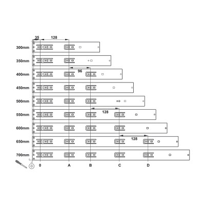 Ray trượt, ray bi 3 tầng giảm chấn Hafele 300mm - 494.02.061