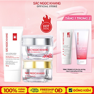 Combo Sắc Ngọc Khang 3 Món Mờ Nám - Nâng Tông - Bảo Vệ Toàn Diện Kem Ngày 30g + Kem Đêm 30g + Kem Chống Nắng Sa Mạc 50g
