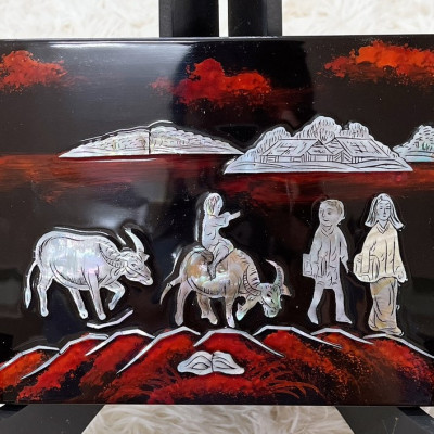 Tranh sơn mài cẩn ốc size 15x20 cm treo tường, trang trí nhà cửa,...