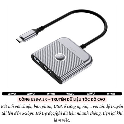 Hub chuyển đổi chia cổng Type-C chia cổng 3in1 HDMI 4K@60Hz + PD 100W Type-C + USB 3.0 hiệu WIWU Travel Docking cho Macbook Laptop cho iPhone - Hợp kim nhôm nguyên khối, KẾT NỐI CHUYÊN NGHIỆP CHO DÂN VĂN PHÒNG & NGƯỜI HAY DI CHUYỂN - Hàng nhập khẩu