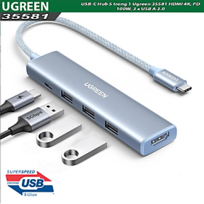 Hub chuyển USB-C sang HDMI +  PD 100W + 3 x USB 3.0  Ugreen 35581 - Hàng chính hãng