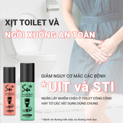 Xịt khử khuẩn bệ ngồi bồn cầu Su Star hương hoa hồng và vani loại bỏ 99.999% vi khuẩn trong 10s 50ml