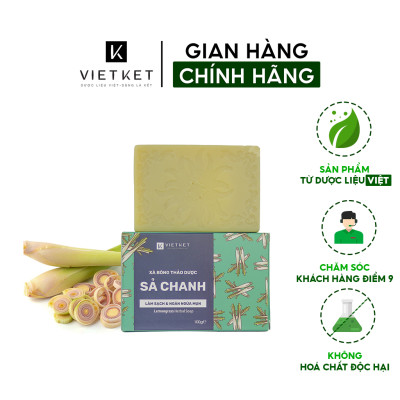 Cục Xà Bông Thảo Dược Sả Chanh VIETKET 100g - Làm Sạch, Giảm Mụn Lưng, Sáng Da, Duy Trì Độ Ẩm, Hương Thơm Thảo Dược