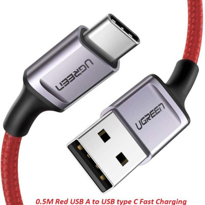 Ugreen UG70294US292TK 0.5M màu đỏ cáp USB A ra type C hỗ trợ sạc nhanh 50CM đầu bọc nhôm chống nhiễu - HÀNG CHÍNH HÃNG