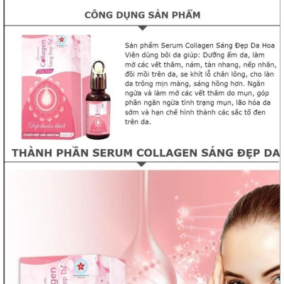 Serum Collagen Sáng Đẹp Da Hoa Viên, dưỡng ẩm da, làm mờ các vết thâm, nám