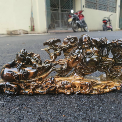 Tượng phật di lặc kéo bào tiền mini bằng gỗ mun hoa tuyệt đẹp kt 20×8×6cm