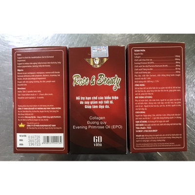Viên uống đẹp da Rose and Beauty Vinh Thịnh Vượng VV, hộp 60v, cân bằng nội tiết tố nữ, chống lão hoá