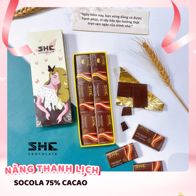 Hộp 6 thanh socola đen nguyên chất - SHE Chocolate - Hộp 48g - Quà tặng giàu chất dinh dưỡng, bổ sung năng lượng. Quà tặng sức khỏe, quà tặng người thân, dịp lễ, thích hợp ăn vặt