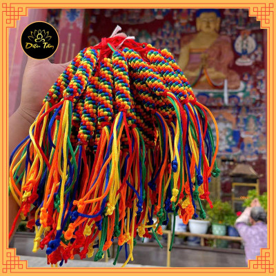 Dây treo chỉ ngũ sắc cát tường thủ công Tây Tạng may mắn bình an trang trí treo xe, móc khóa ban thờ Mật Tông