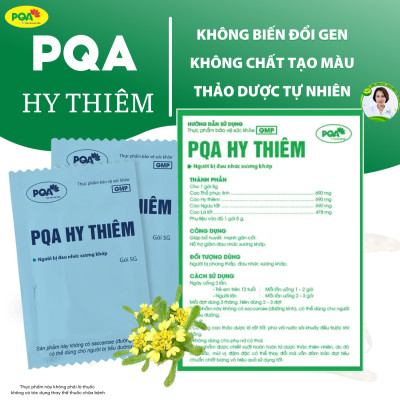 PQA Hy Thiêm là dược phẩm thảo dược giúp bổ huyết,mạnh gân cốt, hỗ trợ đau nhức xương khớp cho người bị phong thấp, đau nhức xương khớp.