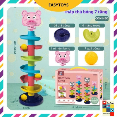 [Siêu sale] Đồ chơi trẻ em Tháp bóng lăn, cầu trượt thả bóng xoay vòng nhiều 7 tầng 7 bóng EASYTOYS giú