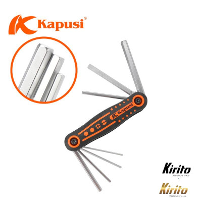 Bộ 8 chìa lục giác và lục giác bông Thép CR-V, chịu nhiệt, mạ thép chrome Kapusi Japan bộ gập gọn