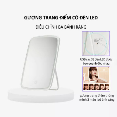 Gương Để Bàn Đèn LED Gương Cảm Ứng Để Bàn Trang Điểm Gương Có 3 Chế Độ Sáng Đổi Màu Sạc USB 23x16cm