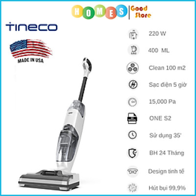 Máy Hút Bụi Lau Sàn Khô Uớt Tự Giặt Giẻ TINECO IFLOOR 2 Thương Hiệu Mỹ Lực Hút 12,000 Pa, Có Kết Nối App Theo Dõi, Công Suất 220 W - Hàng Chính Hãng - Bảo Hành 24 Tháng