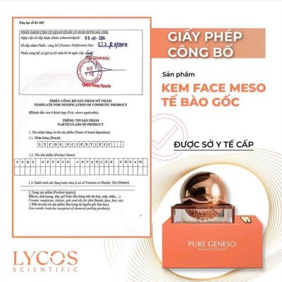[MUA 1 ĐƯỢC 2] Kem Face Meso Tế Bào Gốc Pure Geneso Advanced Cream Lycos 20g: Sáng mịn, bật tone, giúp da căng mướt mịn màng ngay sau khi sử dụng