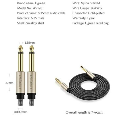 Ugreen UG10639AV128TK 3M màu Đen Cáp âm thanh 2 đầu 6.5mm dương cao cấp - HÀNG CHÍNH HÃNG